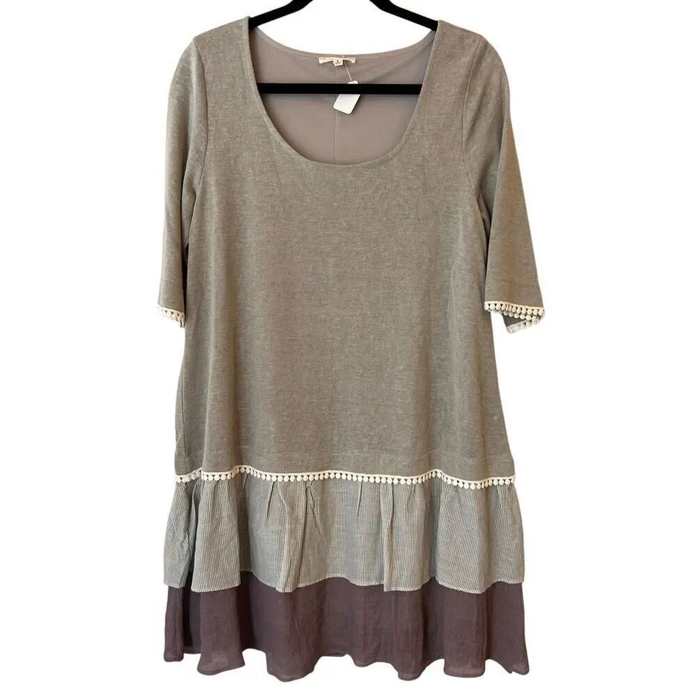 NWT Easel Boho Ruffle Tiered Mixed Media Dress size S cottagecore